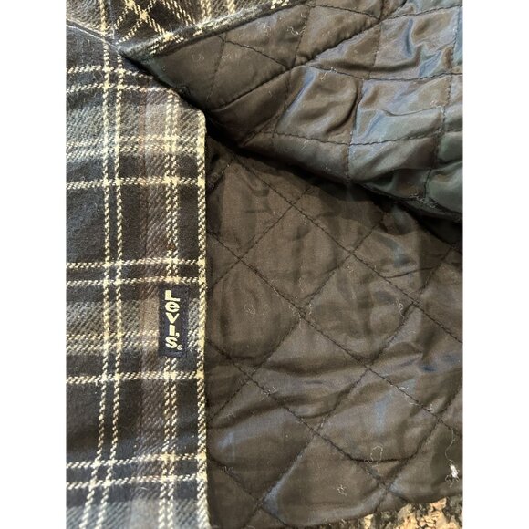 Levis Men's Plaid Heavyweight Flannel Shacket Grey & White L/G Pockets - Picture 7 of 8